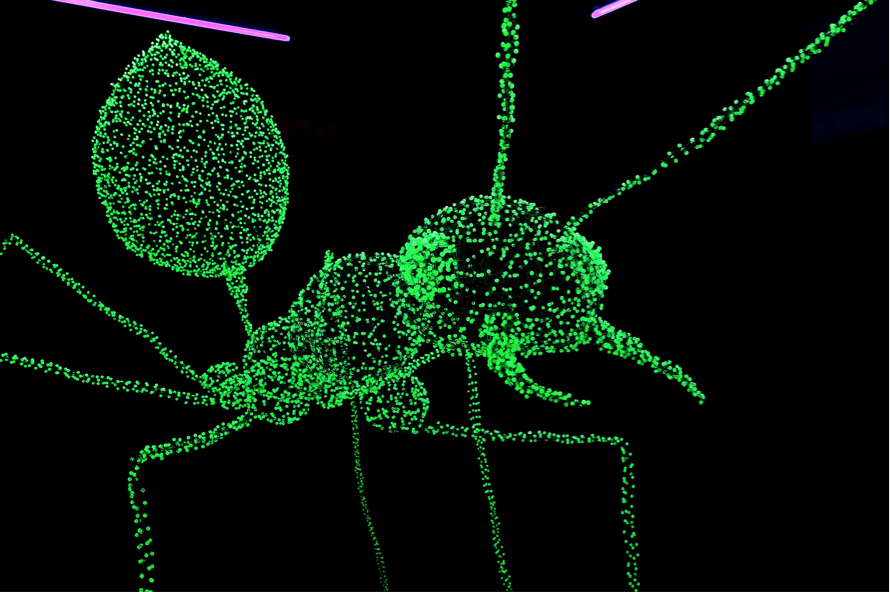 Ken + Julia Yonetani, What the Birds Knew (2012) (4A Center for Contemporary Asian Art). Uranium glass, metal wire, UV lights, Courtesy of the artists.